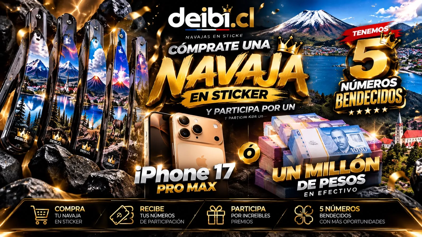 Deibi.cl: cómprate una navaja en sticker y participa por un iPhone 17 Pro Max o un millón de pesos
